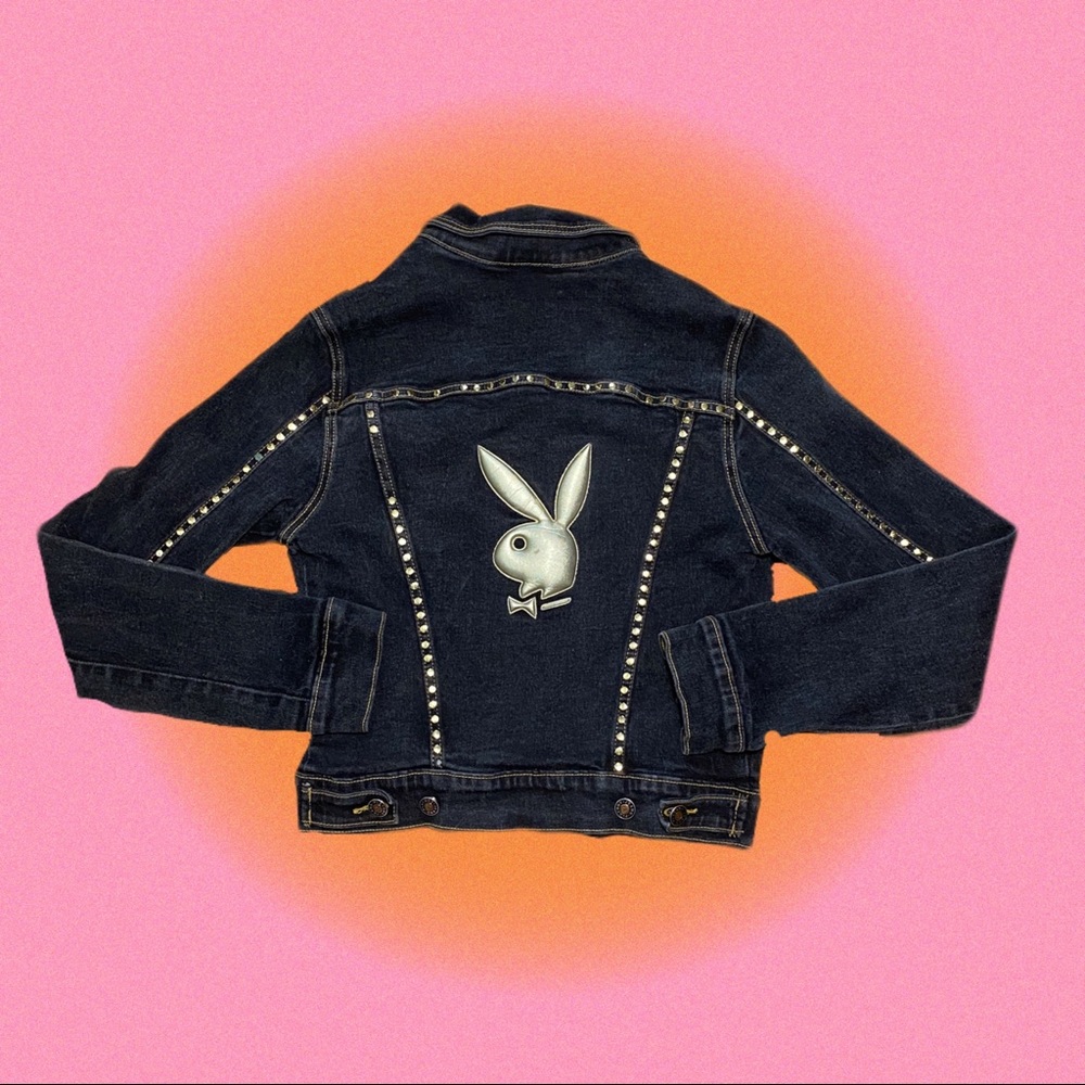 vintage playboy bunny gold studded black denim jacket  🖤⭐️🪄